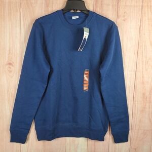 Berkley Jensen Sweatshirt Mens Small Navy Blue Cotton Fleece Lined Ribbed Hem